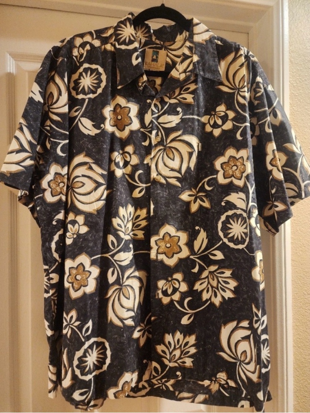Men's Floral Print Short-Sleeve Shirt - Black & Cream